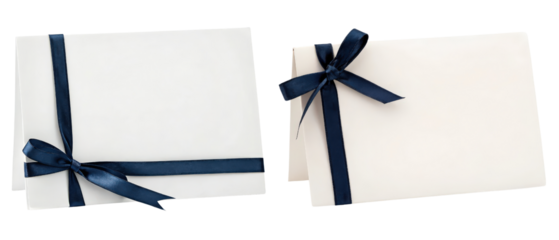 Blank cards decorated with navy ribbons isolated with transparent background