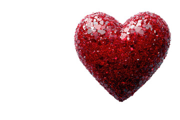 A shiny red glitter heart isolated on a white background, perfect for romantic themes or decoration.
