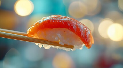 Savoring sushi delight chopsticks in a cozy restaurant setting urban vibe and culinary art