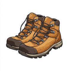 Tan Leather Hiking Boots, Outdoor Adventure Gear, Trekking Footwear. Generative Ai.
