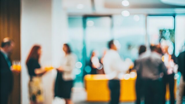 Blurred shot of business people at party in office center
