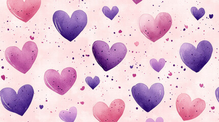 Lovely purple and pink hearts, st.valentine's day inspired composition on the pink background, ai illustration