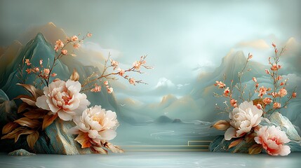 Chinese new year background floral celebration in a serene landscape art environment