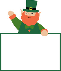 Isolated st patrick day leprechaun holding blank sign flat vector  illustration.
Saint Patrick's Day element.
Good for greeting card,poster, banner, leaflet .