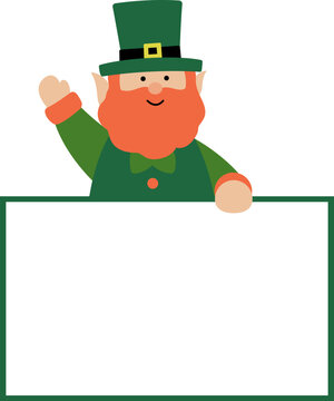 leprechaun waving, holding blank sign clip art preview