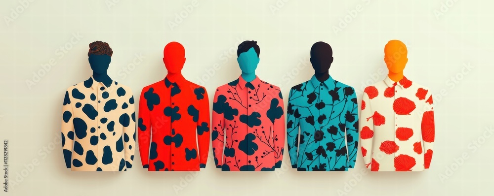 Poster genetic differences concepts. a vibrant display of abstract figures, each with unique patterns and c