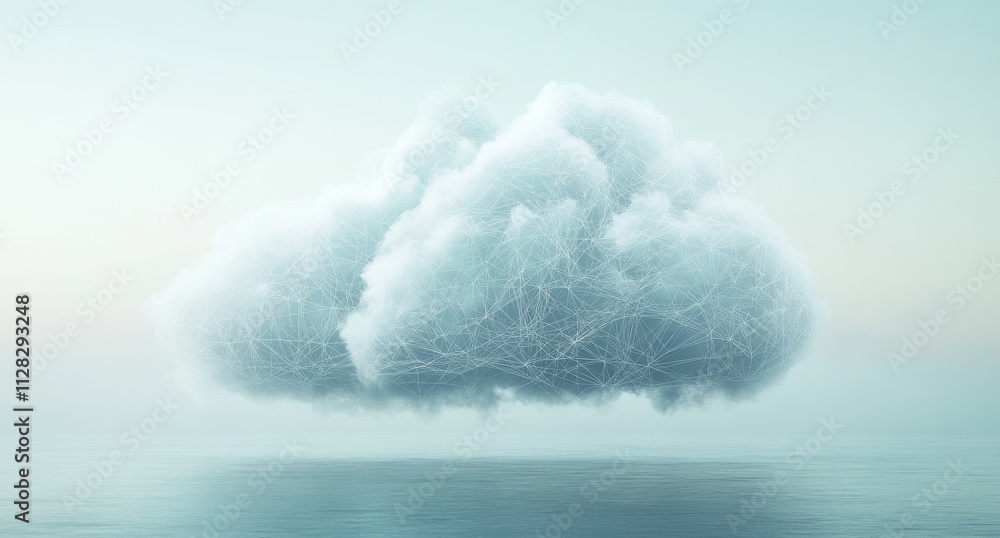 Poster abstract digital cloud concept with intricate network patterns and soft pastel colors, symbolizing c