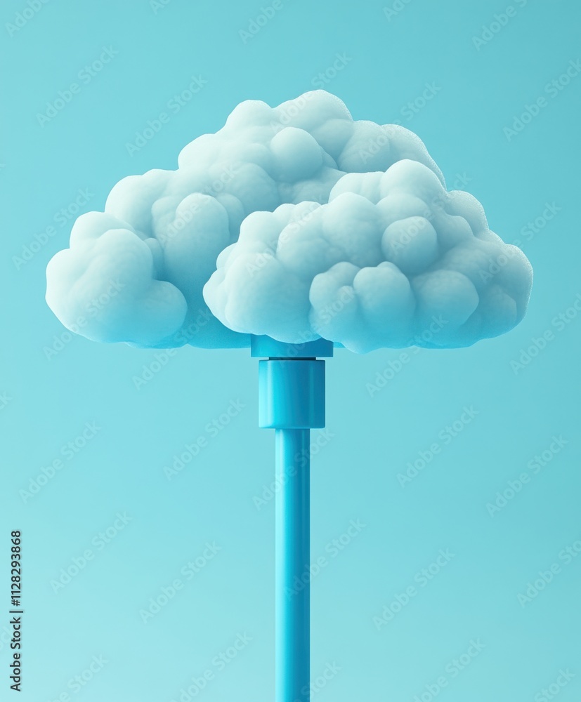 Poster abstract representation of a fluffy cloud formation depicted in soft blue tones above a simple turqu