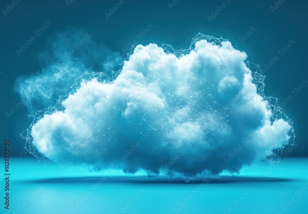 Poster abstract representation of a fluffy cloud with digital network connections illustrated in a tranquil