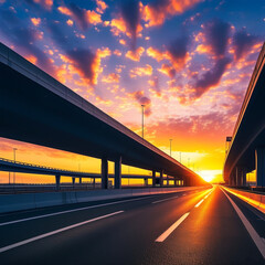 highway bridge at sunset