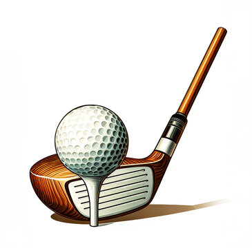 Conceptual vector illustration of golf driver in position ready to drive golf ball from tee on white background.	