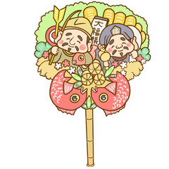 縁起熊手の大黒様と恵比寿様