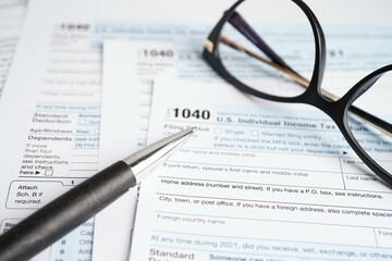 Tax form 1040 U.S. Individual Income Tax Return, business finance.