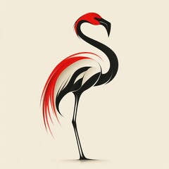 Stylized flamingo illustration, red and black, elegant bird.