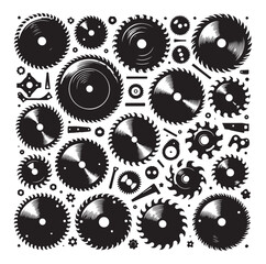 Circular saw blades set silhouette vector illustration
