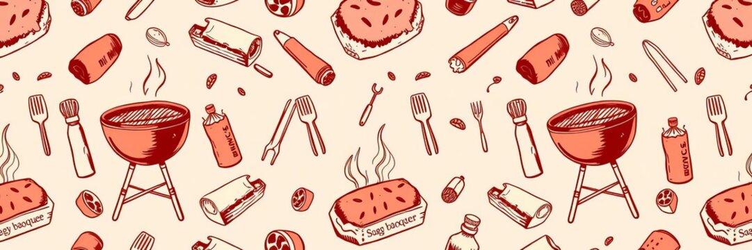 Hand drawn BBQ barbeque design elements in sketch style, perfect for menu prints, packing, advertising, wrapping paper, sketch style, wrapping paper