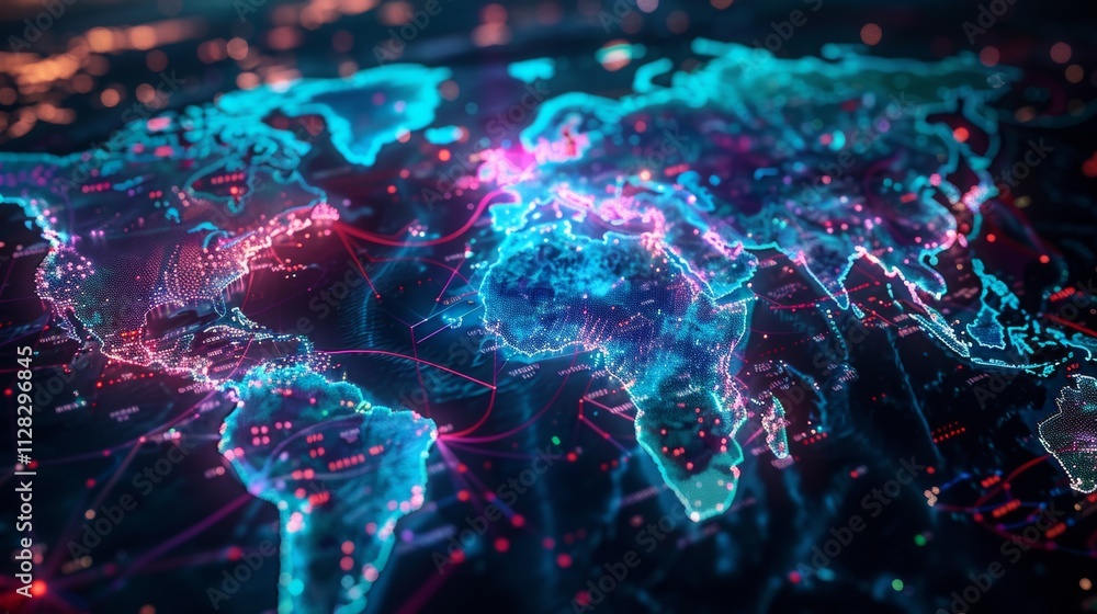 Poster global network connections digital world map visualization futuristic technology abstract background