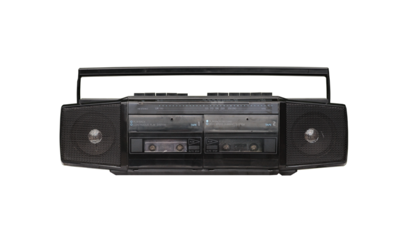 Vintage radio cassette recorder, isolated on white