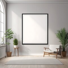 Stylish White Photo Frame Mockup on Plain Background