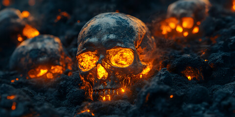 Burning Skulls with Fiery Background


