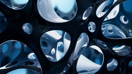 a 3D rendering of interconnected shapes and forms, exploring depth and dimension through light and shadow