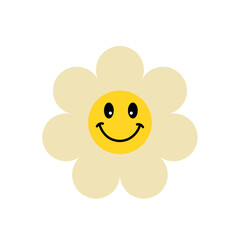 Groovy flower cartoon character. Funny happy daisy with eyes and smile.