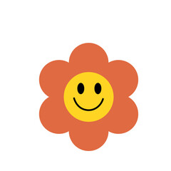 Groovy flower cartoon character. Funny happy daisy with eyes and smile.