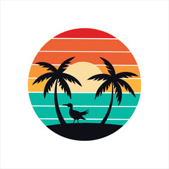Retro Birds and Palm Trees Silhouette for T-Shirt Design