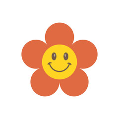 Groovy flower cartoon character. Funny happy daisy with eyes and smile.