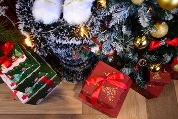 Christmas Time Is Here, Beautiful Christmas tree with beautiful red candles on fireplace. Winter's here