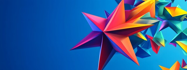 Abstract stars, polygonal shapes, colorful background, vector illustration, geometric art style
