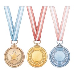 Medals medal digital painting watercolor, isolated white background