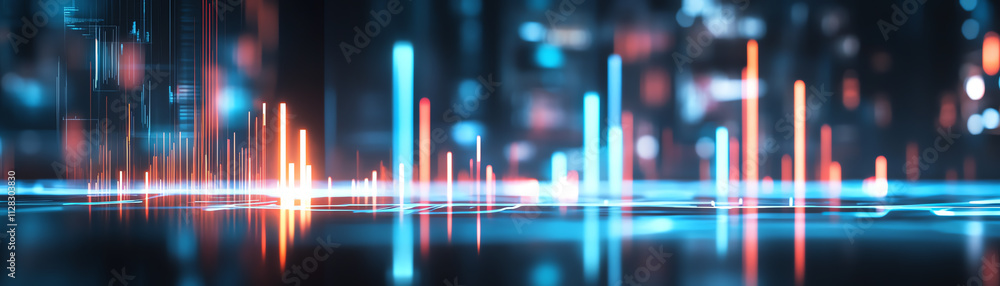 Poster abstract sound wave visualization with vibrant colors and modern digital design elements.