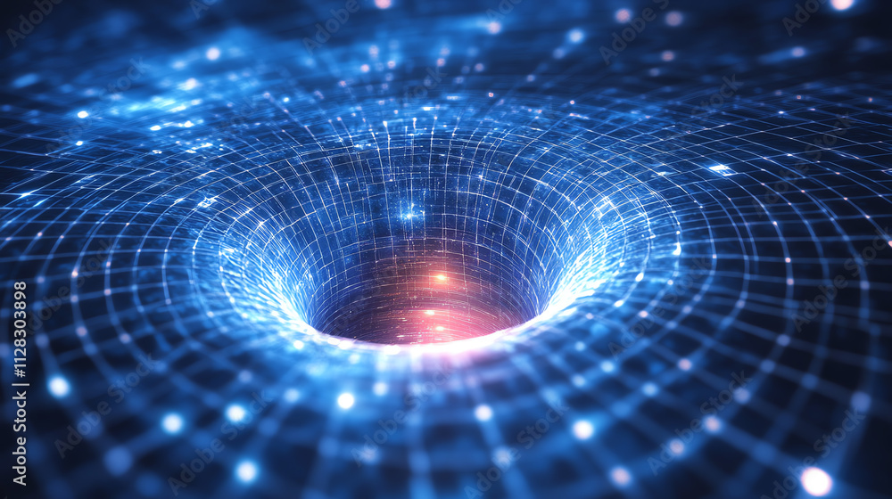 Poster a captivating image of a swirling vortex in a cosmic digital space.