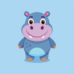Cute hippo cartoon character vector illustration