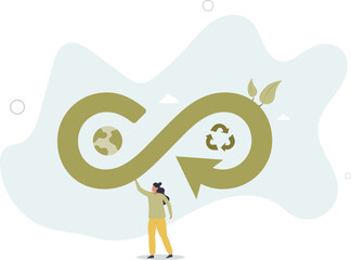 Circular economy, sustainability, ecology with reusable resource, energy or eco friendly product,flat characters.