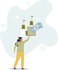 Character showing ways to reduce CO2 emission through carbon tax, credit and eco investing.flat characters.