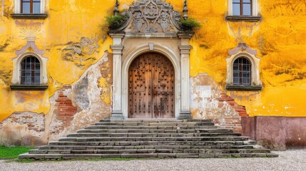 Obraz premium Majestic Baroque Architecture Against a Vibrant Yellow Wall