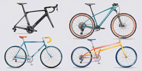 Obraz premium Colorful Bicycle Illustrations Road Mountain Hybrid and Folding Bikes