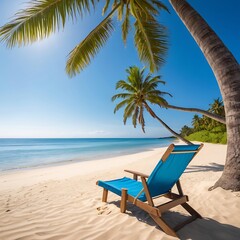 Relaxing Beach Scene Under Palm Trees. Generative AI