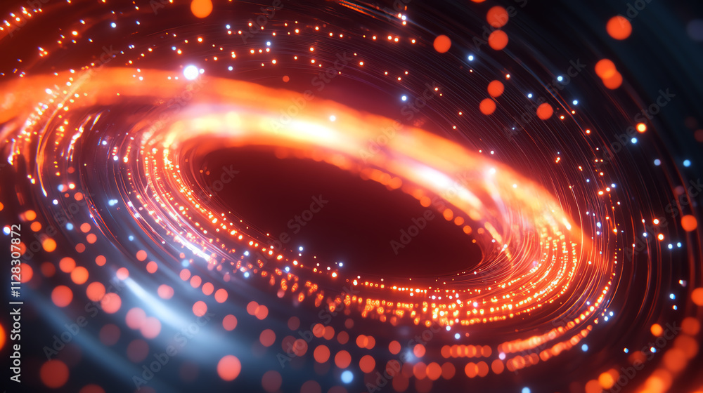 Poster a captivating image of a glowing vortex with swirling particles and vibrant colors.