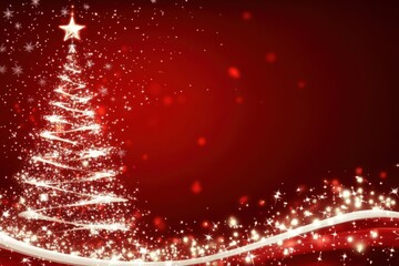 Red Christmas Background with Glowing Stars