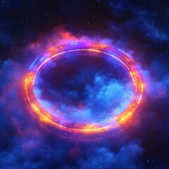 Obraz premium ** Futuristic Neon Ring in Cosmic Space with Vibrant Clouds and Stars Creating a Sci-Fi Atmosphere..**