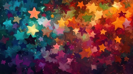 Obraz premium A symphony of abstract stars blending with holiday-themed brushwork, Festive Artwork, Starry Celebration