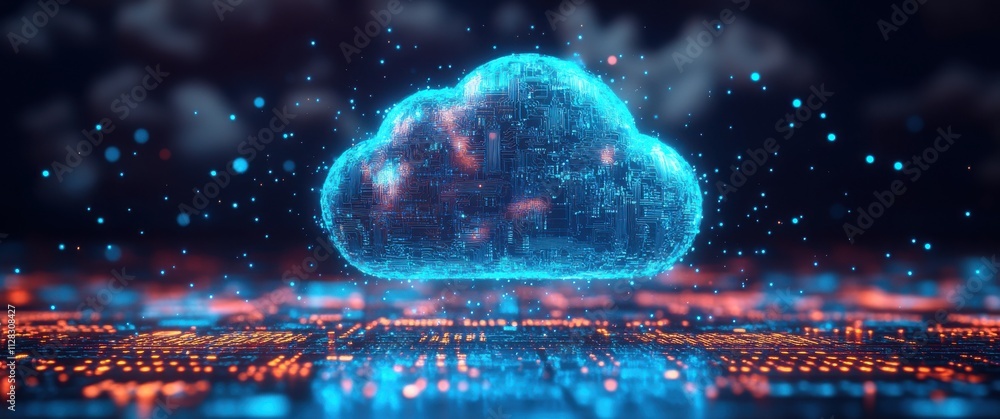 Aufkleber digital cloud concept with neon lights and abstract data visualization against a futuristic backgrou