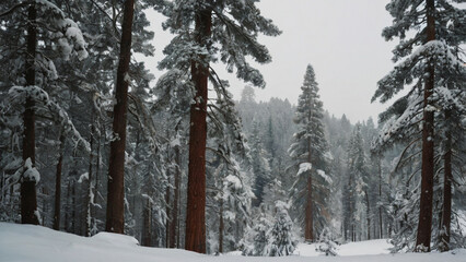 Snowy Winter Landscape in the Mountains with Trees and Frost