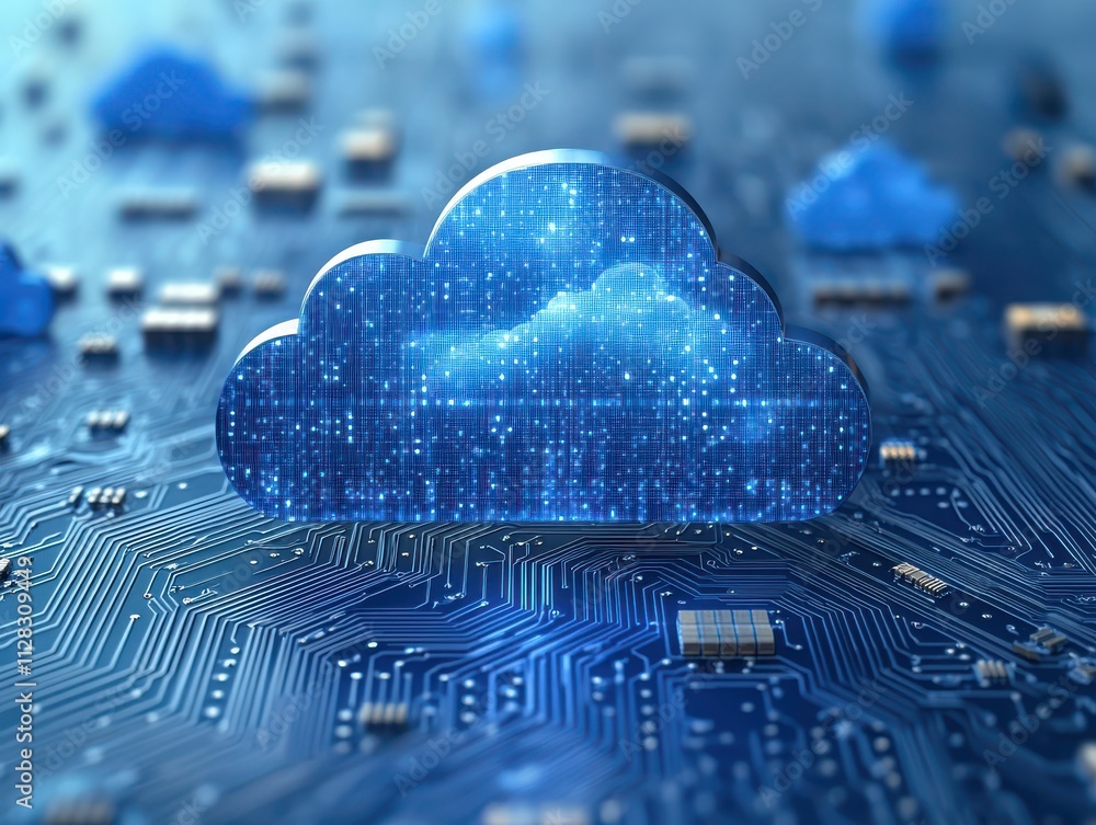 Aufkleber digital cloud symbol on circuit board background representing modern technology, data storage, and v