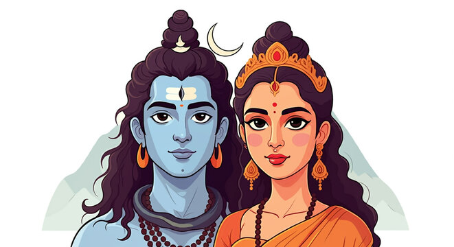 A minimalist and elegant depiction of Lord Shiva and Goddess Parvati, highlighting their divine connection, balance, and spiritual harmony