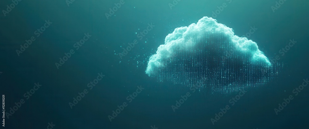 Poster digital representation of a cloud floating above a serene underwater environment, showcasing etherea