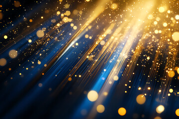Obraz premium Bright and vibrant abstract light rays with sparkling bokeh effects in blue and gold.